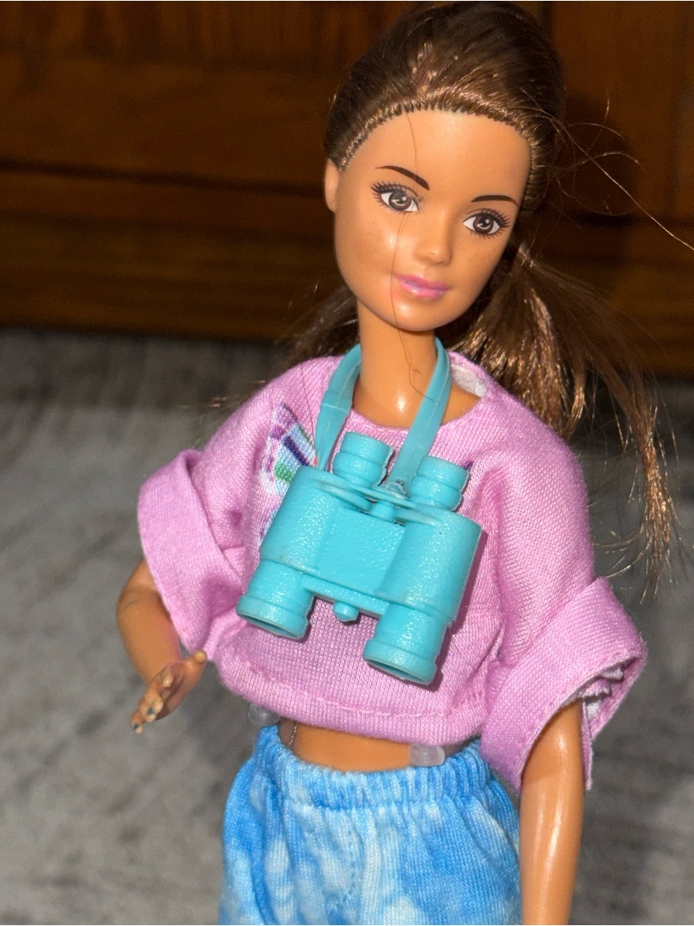 Barbie Mattel Fashion Doll 11in Brown Hair Outfit Shoes Binoculars
